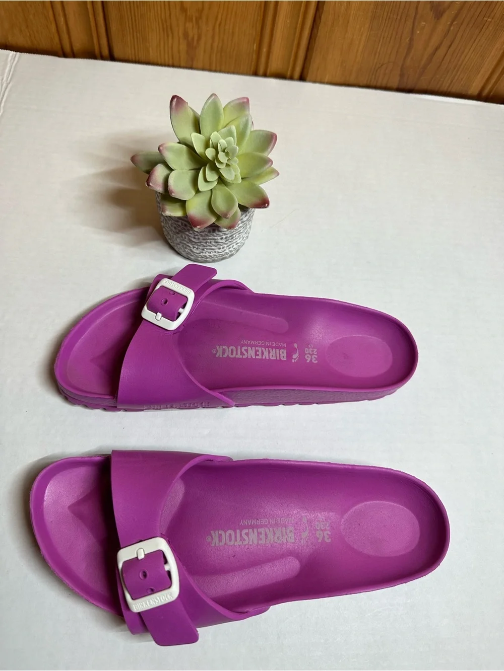 Birkenstock Kids Purple EVA Slide Sandals with White Buckles